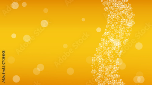Craft beer background. Lager splash. Oktoberfest foam. bar menu design. Hipster pint of ale with realistic white bubbles. Cool liquid drink for Yellow mug with craft beer background.