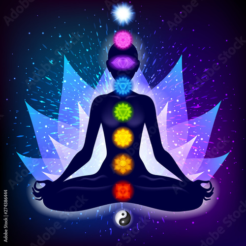 Meditating woman in lotus pose. Yoga illustration.