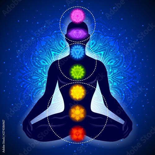 Meditating human in lotus pose. Yoga illustration.