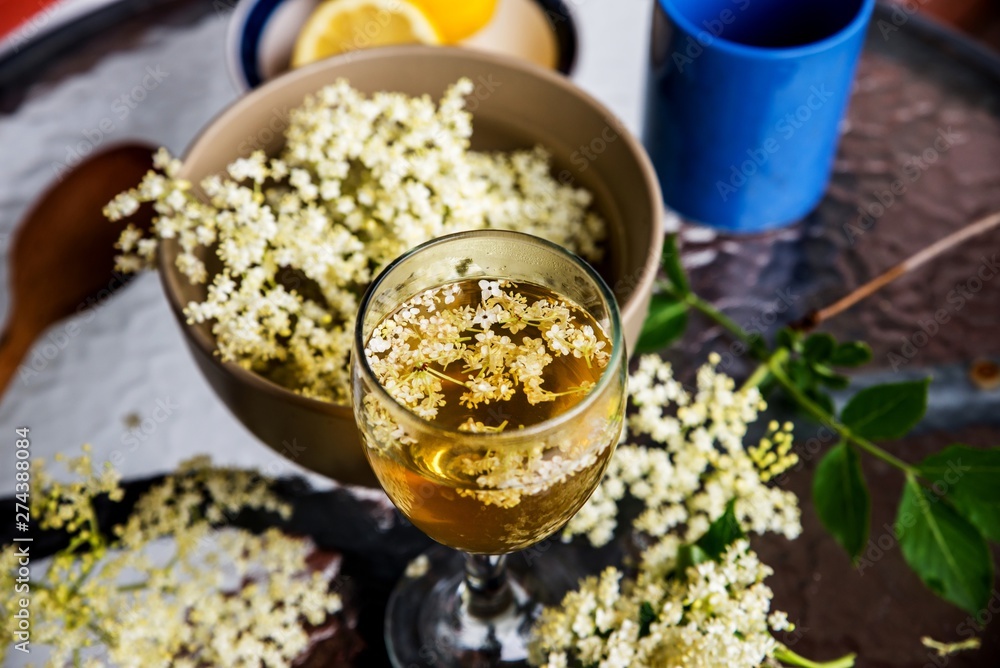Own elderberry flowers syrup, preparing. Own elderberry flowers syrup, preparing.