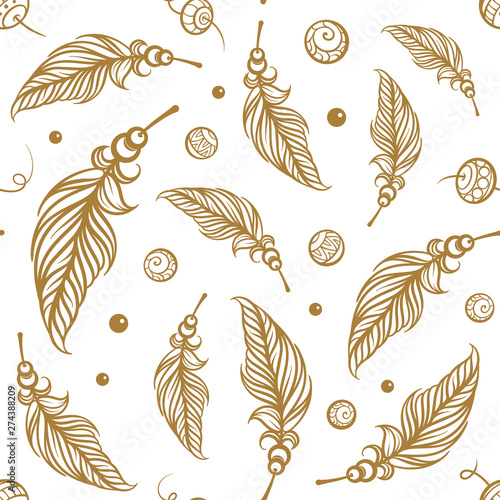 Vector boho feathers seamless pattern.