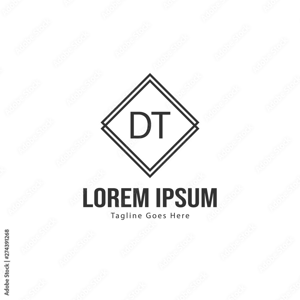 Initial DT logo template with modern frame. Minimalist DT letter logo vector illustration