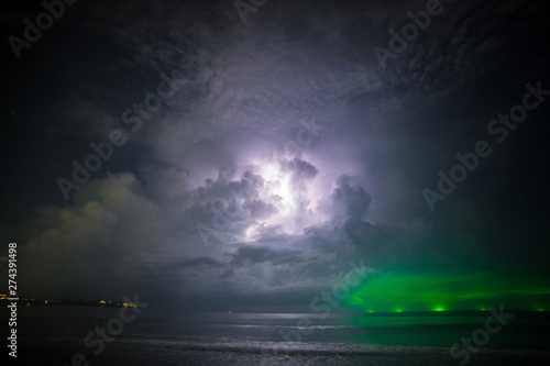 Night scape of great storm in sea