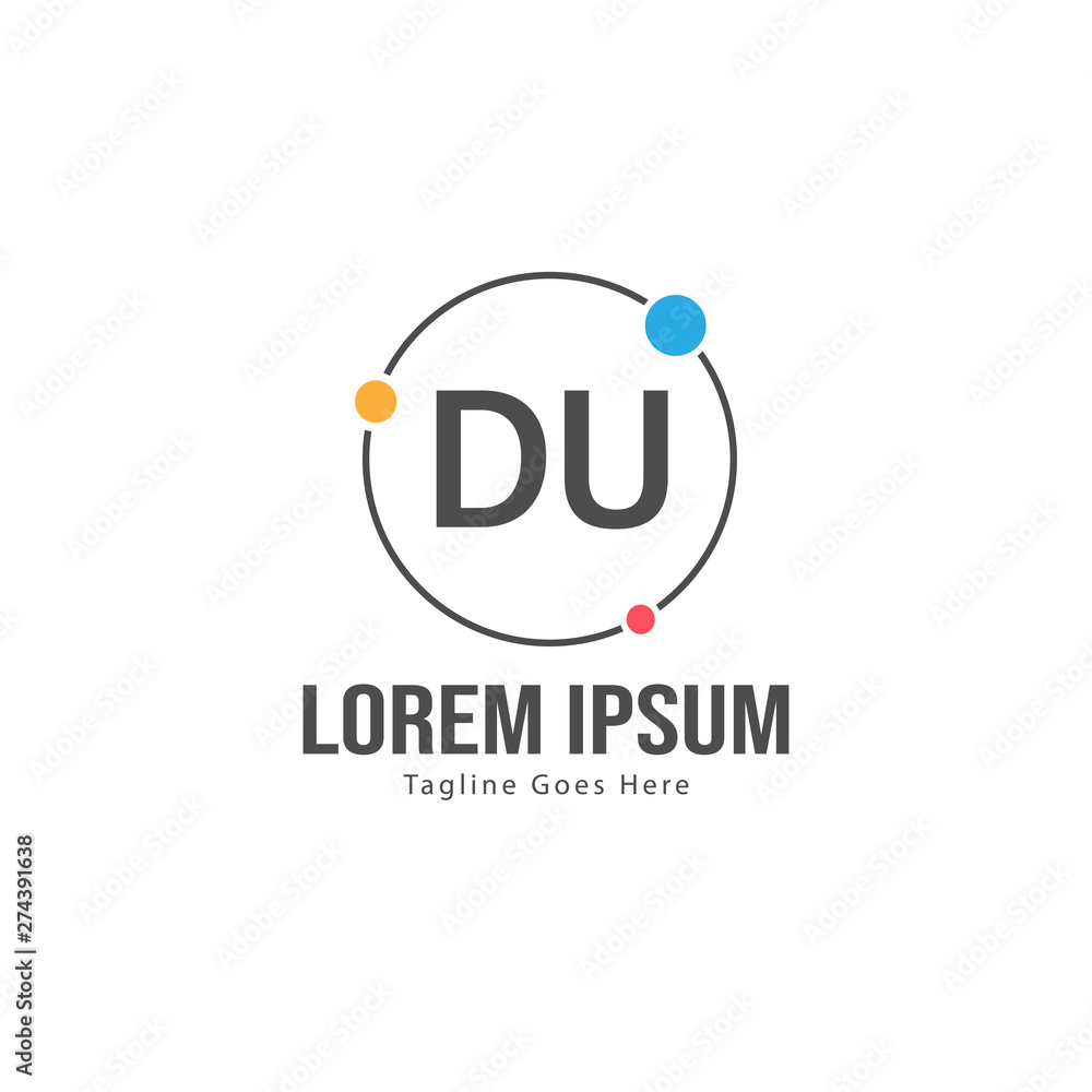 Initial DU logo template with modern frame. Minimalist DU letter logo vector illustration