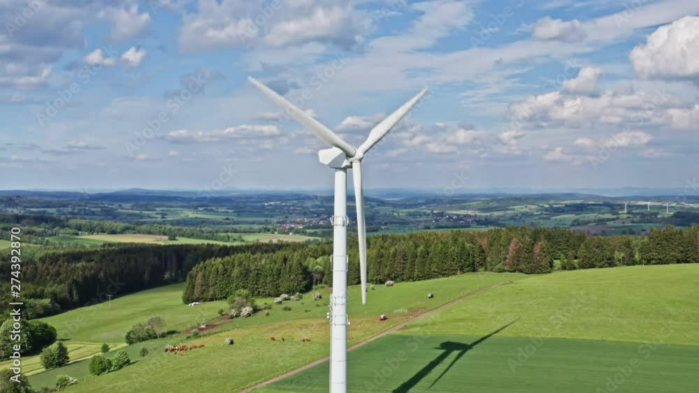 Drone flight over a wind power plant in germany Drone flight over a wind power plant in germany