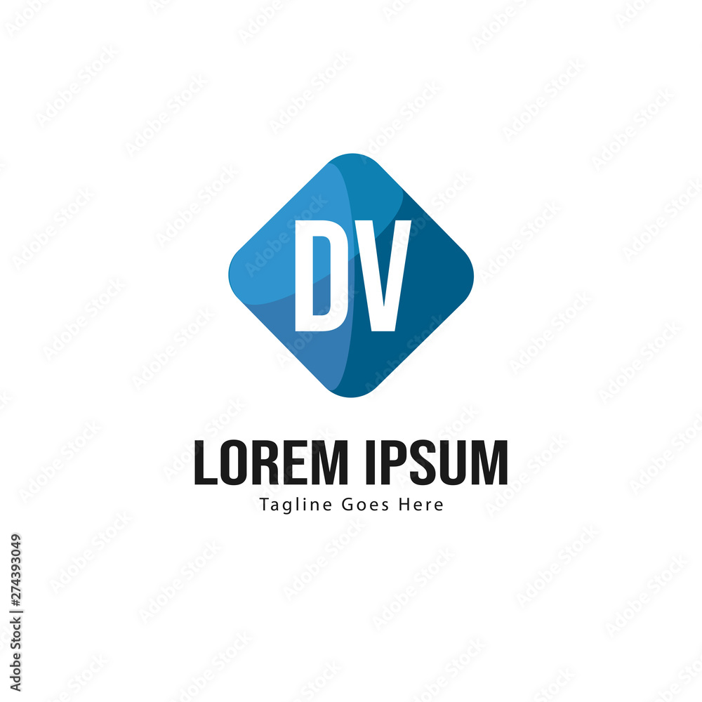 Initial DV logo template with modern frame. Minimalist DV letter logo vector illustration