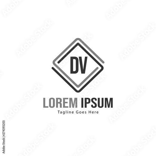 Initial DV logo template with modern frame. Minimalist DV letter logo vector illustration