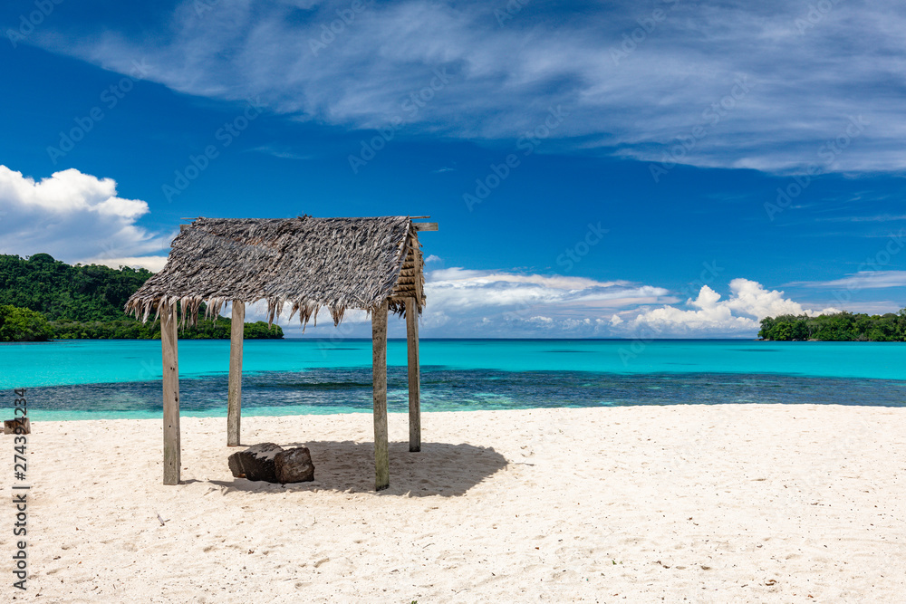 Port Orly sandy beach with palm trees, Espiritu Santo Island, Vanuatu. Port Orly sandy beach with palm trees, Espiritu Santo Island, Vanuatu.