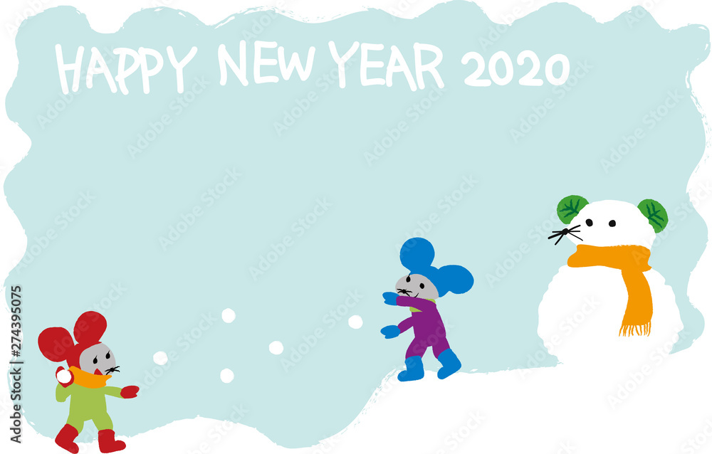 2020年 子年 年賀状 雪だるま ネズミ 2020年 子年 年賀状 雪だるま ネズミ