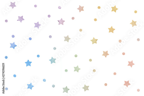 Rainbow glitter star paper cut on white background - isolated