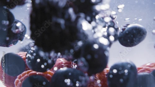 slowmotion of assorted berrys falling on to water photo