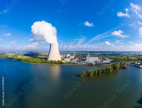 Isar I and Isar II nuclear power plant at Niederaichbach reservoir, Isar near Landshut, Lower Bavaria, Bavaria, Germany, Europe photo
