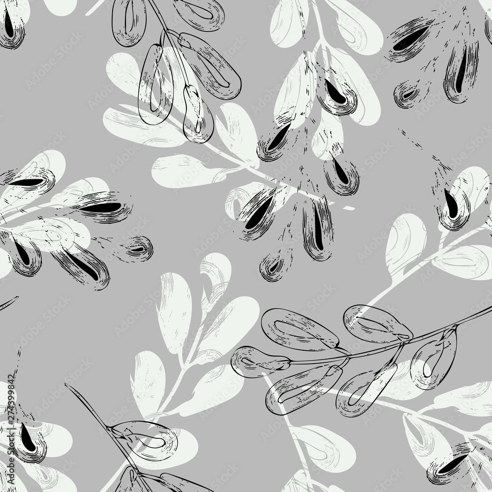 Fototapeta premium Leaves Seamless Pattern. Hand Drawn Illustration.