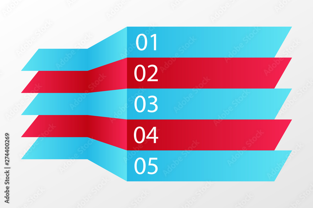 5 steps infographic sign. Blue and red lines symbols for business, web design, template. Vector elements 5 steps infographic sign. Blue and red lines symbols for business, web design, template. Vector elements
