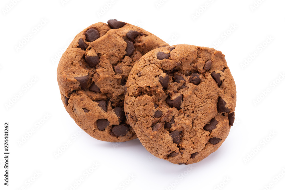 Chocolate chip cookies isolated on white background. Sweet biscuits. Homemade pastry. Chocolate chip cookies isolated on white background. Sweet biscuits. Homemade pastry.