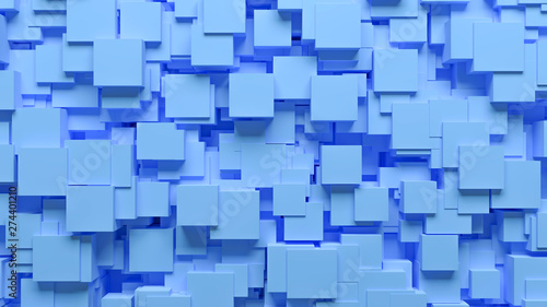 abstract pattern chaotically scattered cubes of Blue color  3d illustration