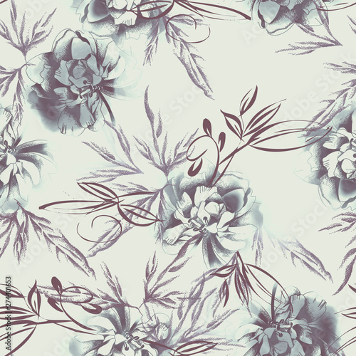 Watercolor Peonies Seamless Pattern. Hand painted Background.
