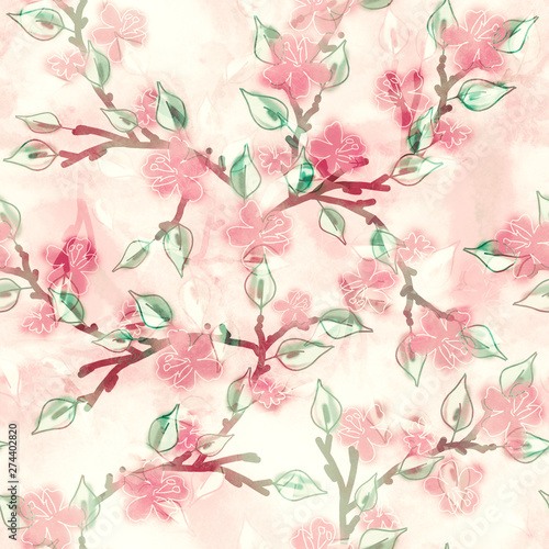 Illustration of Apple Tree Branches. Watercolor Seamless Pattern.