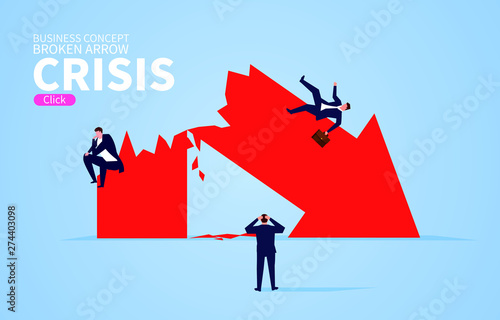 Broken arrow and desperate businessman