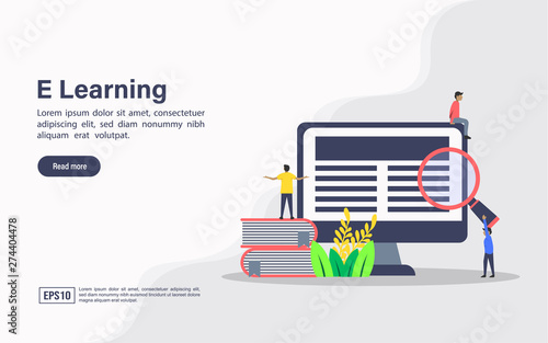 Vector illustration concept of e learning. Modern illustration conceptual for banner, flyer, promotion, marketing material, online advertising, business presentation