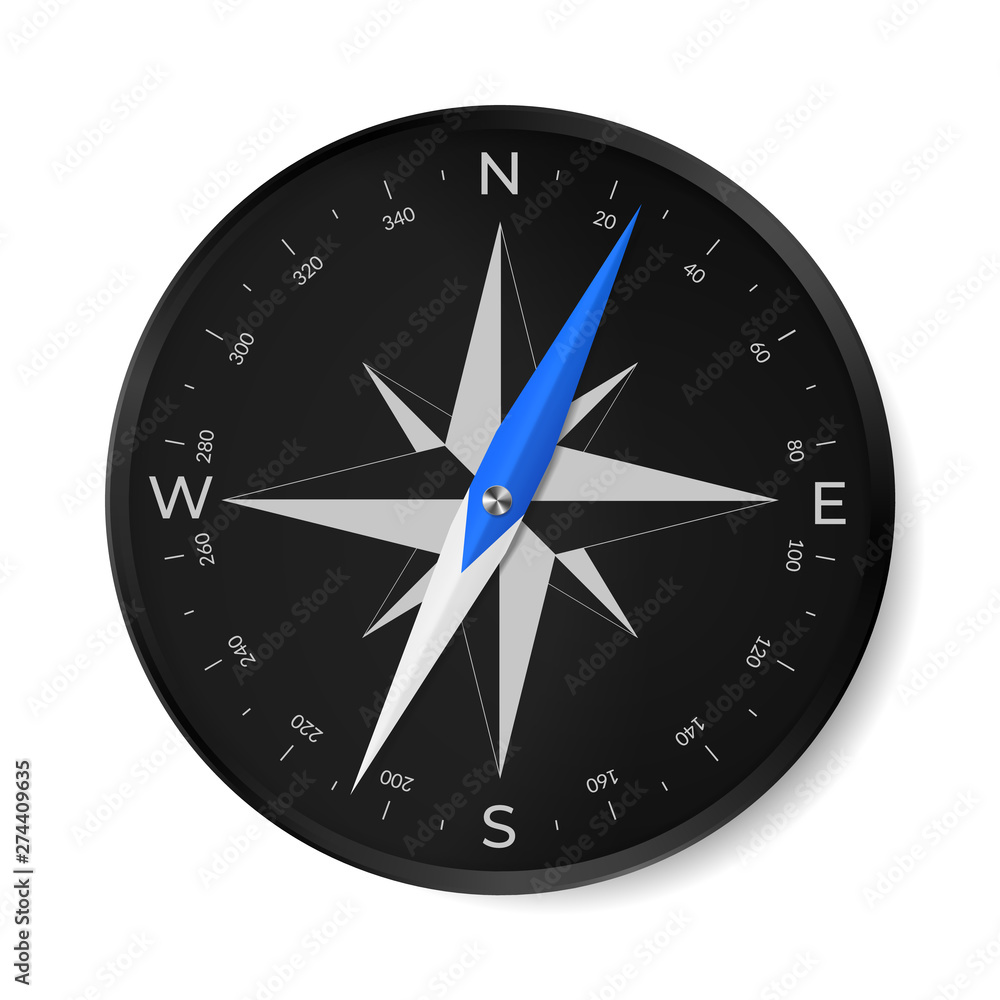 Navigational compass with wind rose and dial face. Navigational compass with wind rose and dial face.