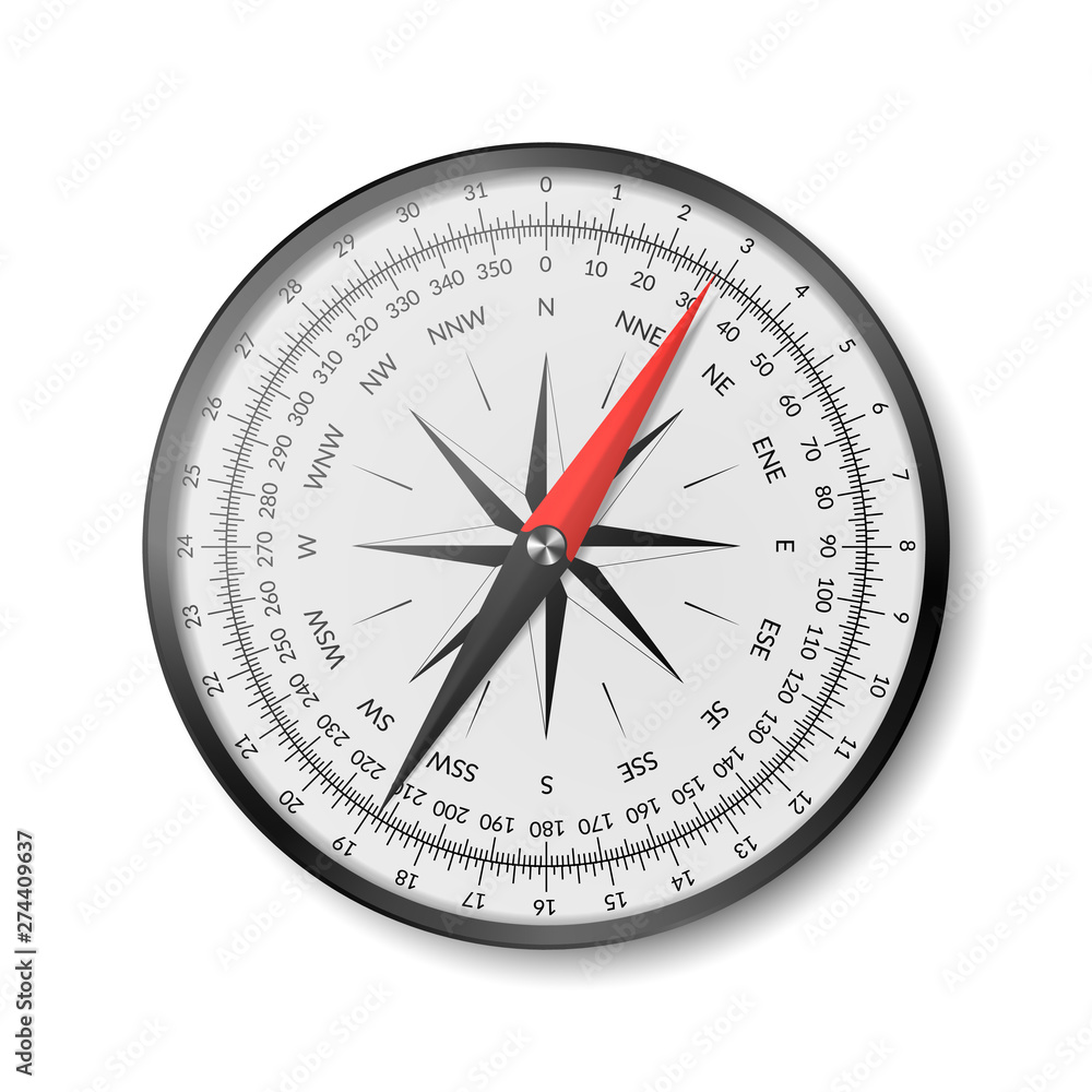 Topographical compass with dial face, named wind directions and windrose. Topographical compass with dial face, named wind directions and windrose.