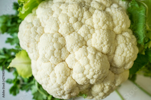 White cauliflower from ecological agricuture over parsley background