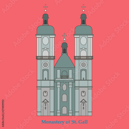 Switzerland, Abbey of Saint Gall, vector travel illustration, flat icon