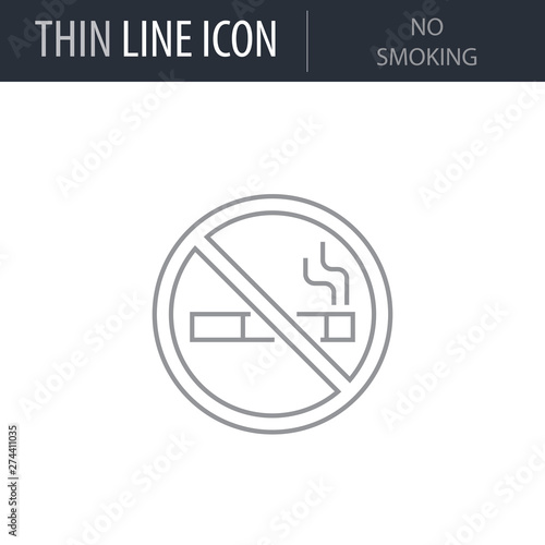 Symbol of No Smoking Thin line Icon of Hotel Services. Stroke Pictogram Graphic for Web Design. Quality Outline Vector Symbol Concept. Premium Mono Linear Beautiful Plain Laconic Logo