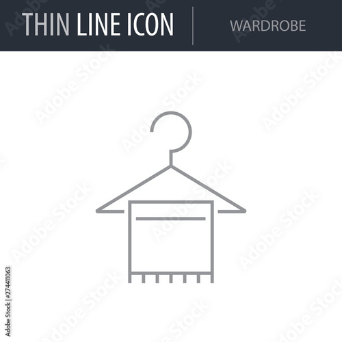Symbol of Wardrobe Thin line Icon of Hotel Services. Stroke Pictogram Graphic for Web Design. Quality Outline Vector Symbol Concept. Premium Mono Linear Beautiful Plain Laconic Logo