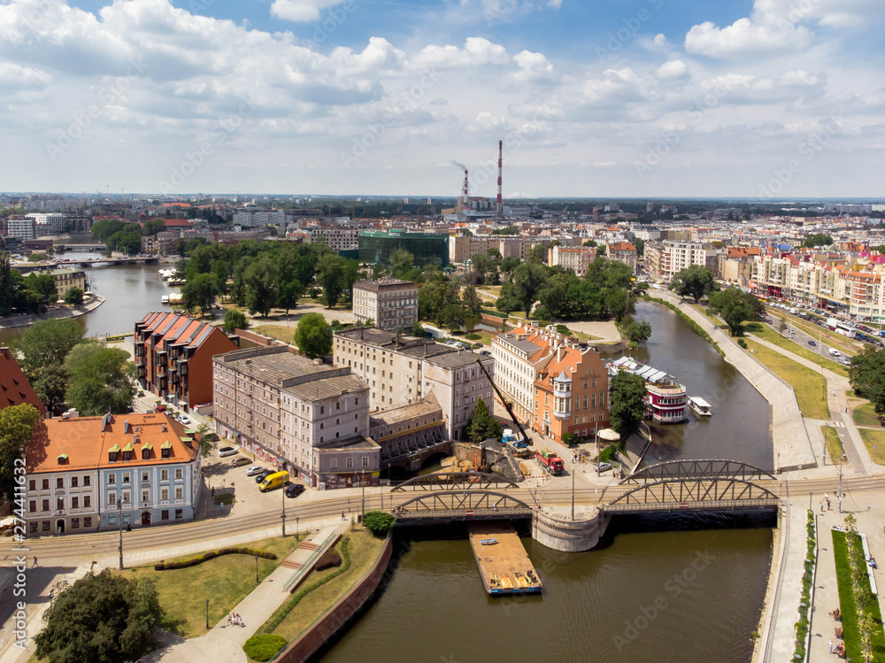 The aerial view of Wroclaw city center