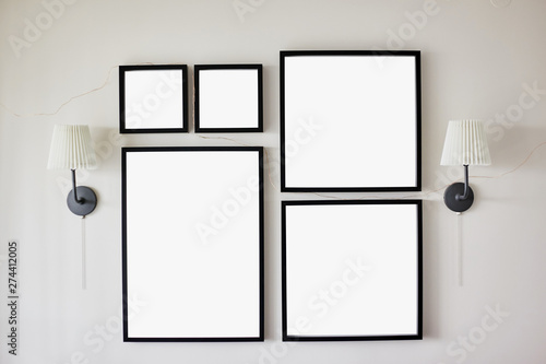 Different size framed photos.