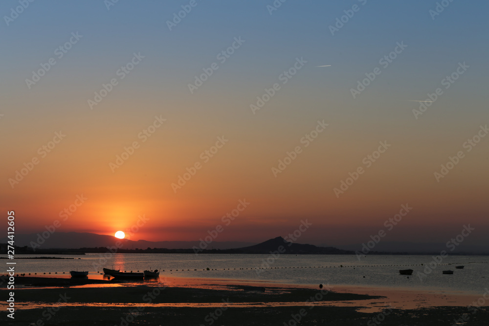 Sunset on the Mar manor sea in Cabo de Palos, Murcia, Spain