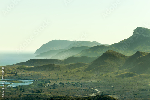 Landscape of mountains and coastline of the National Park of Calblanque in Murcia  Spain.