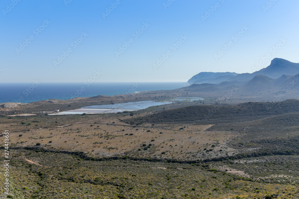 Mountains and coastline landscape of the National Park of Calblanque in Murcia, Spain.