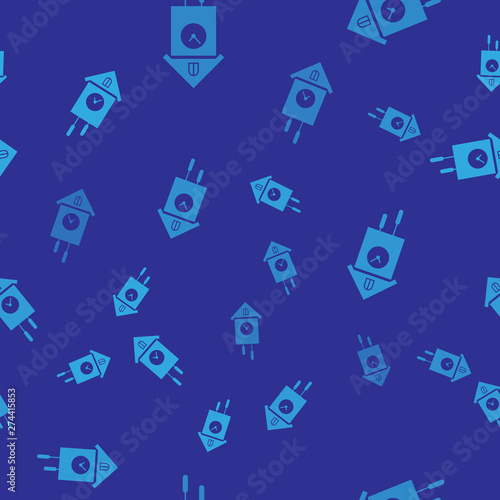 Blue Retro wall watch icon isolated seamless pattern on blue background. Cuckoo clock sign. Antique pendulum clock. Vector Illustration