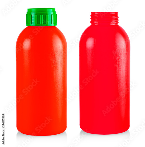 The red plastic bottle isolated on white background