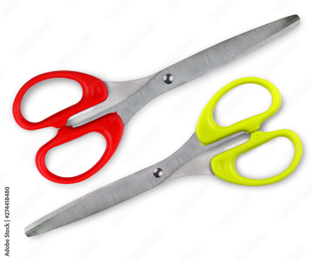 The Red and green handled scissors isolated on white background The Red and green handled scissors isolated on white background