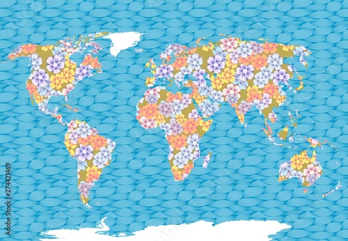 Map of the world. Oceans and continents on a flat projection.