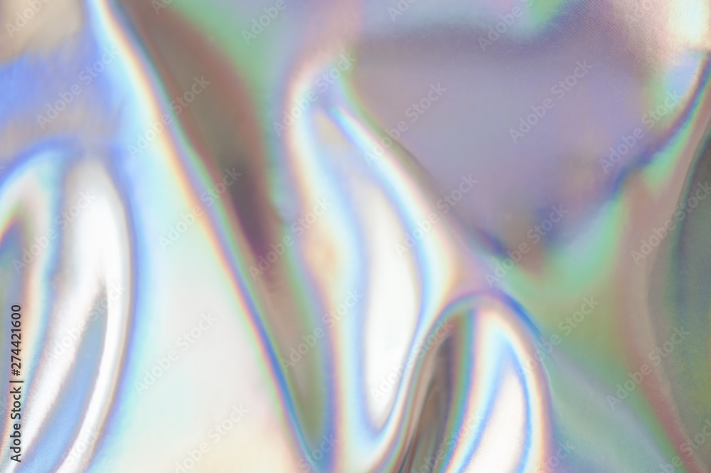 Holographic abstract soft pastel colors backdrop. Holographic color wrinkled foil. Iridescent art. Trendy creative gradient. - obrazy, fototapety, plakaty 