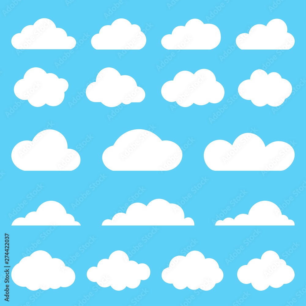 Creative modern concept cloud icon set on blue background in flat style vector illustration. EPS 10