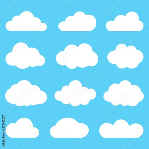 Creative modern concept cloud icon set on blue background in flat style vector illustration. EPS 10