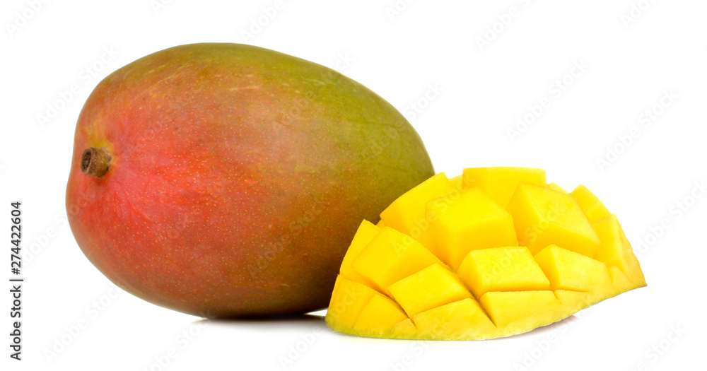 Ripe fresh mango fruit on white isolated background. tropical fruit Ripe fresh mango fruit on white isolated background. tropical fruit