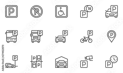 Parking Vector Line Icons Set. Parking Spaces, Car Park, Paid Parking. Editable Stroke. 48x48 Pixel Perfect.