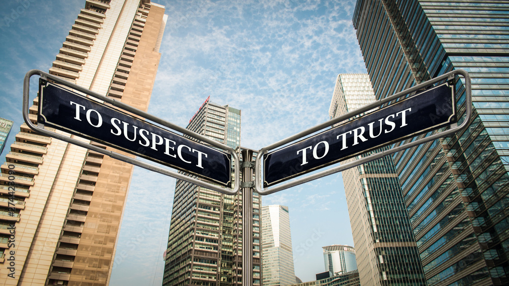 Fototapeta premium Street Sign TO TRUST versus TO SUSPECT