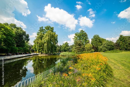 Novi Sad, Serbia - June 19, 2019: Danube Park or (Serbian: Dunavski Park) is an urban park in the downtown of Novi Sad. Formed in 1895, it is protected and is one of the symbols of the city. photo