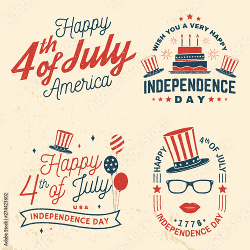 Set of Vintage 4th of july design. Fourth of July felicitation classic postcard. Independence day greeting card. Patriotic banner for website template. Vector illustration.