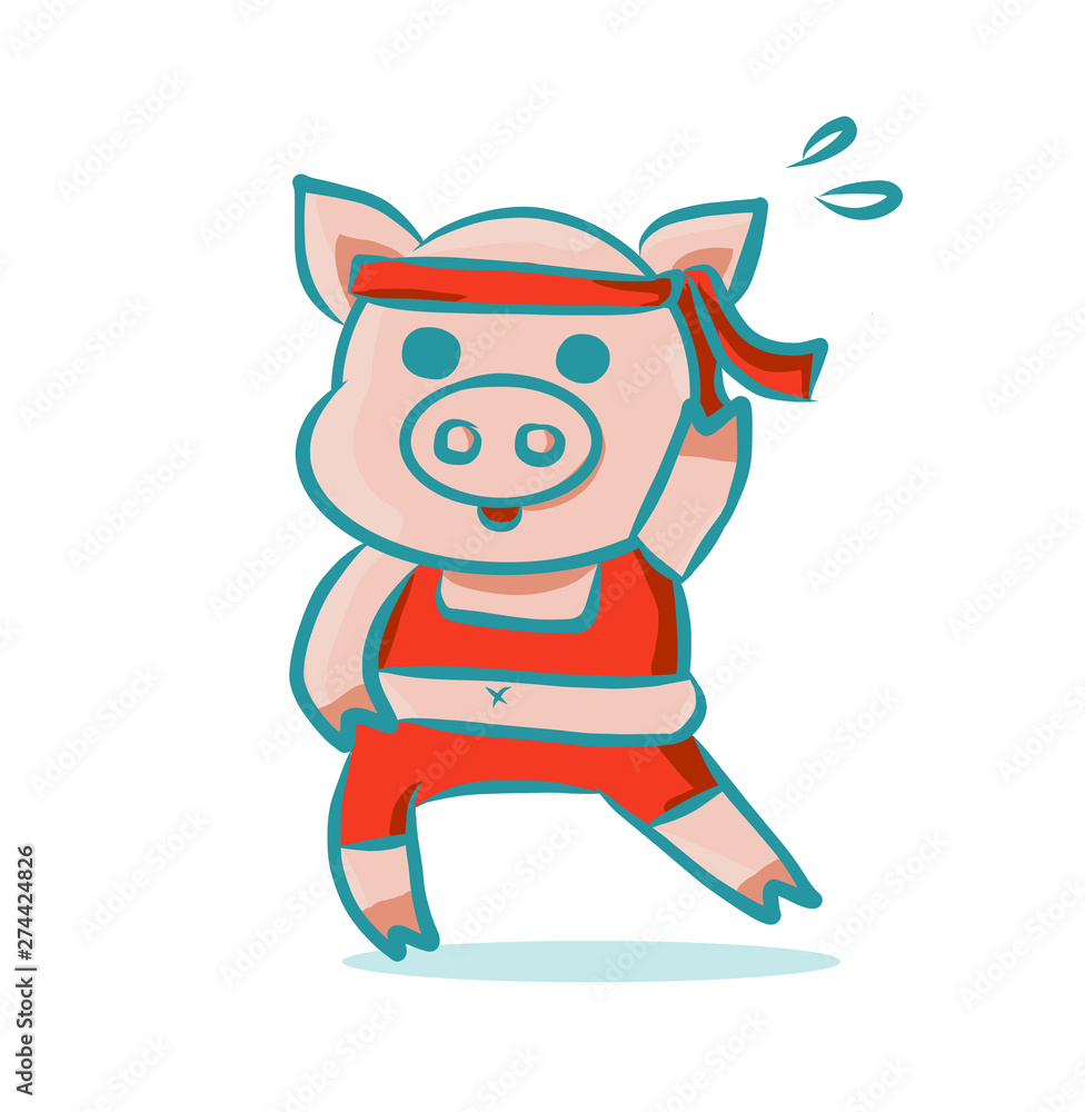 pig cartoon character is Workout isolated on white background. pig cartoon character is Workout isolated on white background.