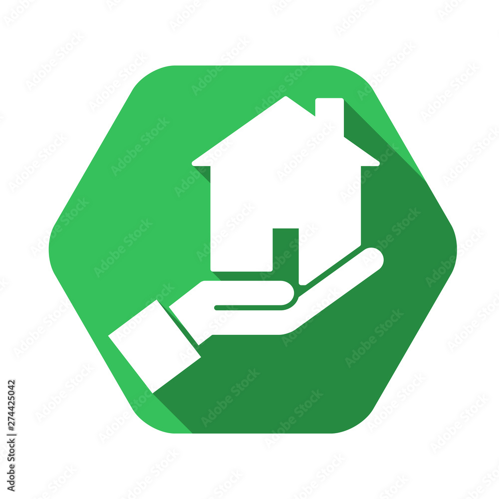 House insurance vector green icon in modern flat style isolated. Earthquake insurance can support is good for your web design.