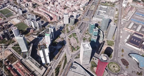 Panoramic aerial view of business district of Gran Via and Placa d Europa with modern skyscrapers  photo